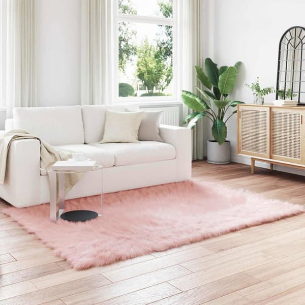 Faux ullmatta - vidaXL - Rosa - 140x200 cm - Polyester - Rektangulär - Super mjuk - Hållbar