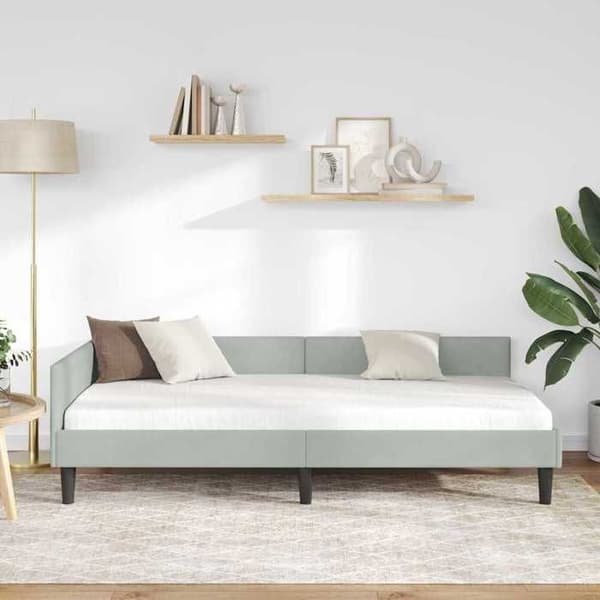 vidaXL Hörnsängram Ljusgrå 90 cm x 190 cm Sammet 42016144