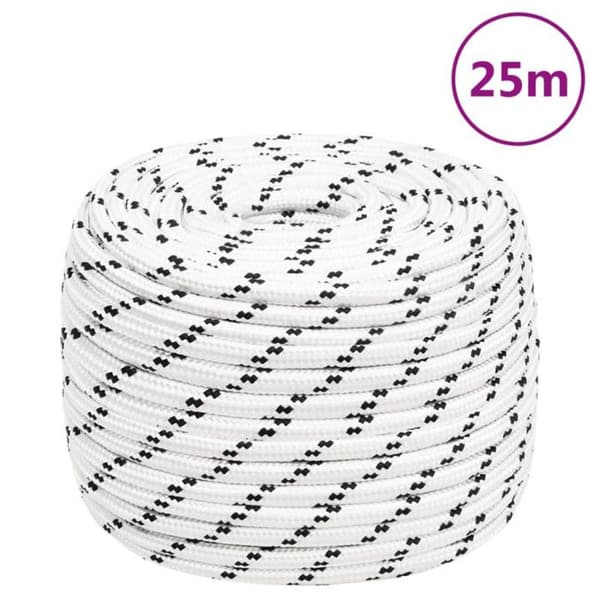 152775 vidaXL Flätad båtkabel Vit 12 mmx25 m Polyester