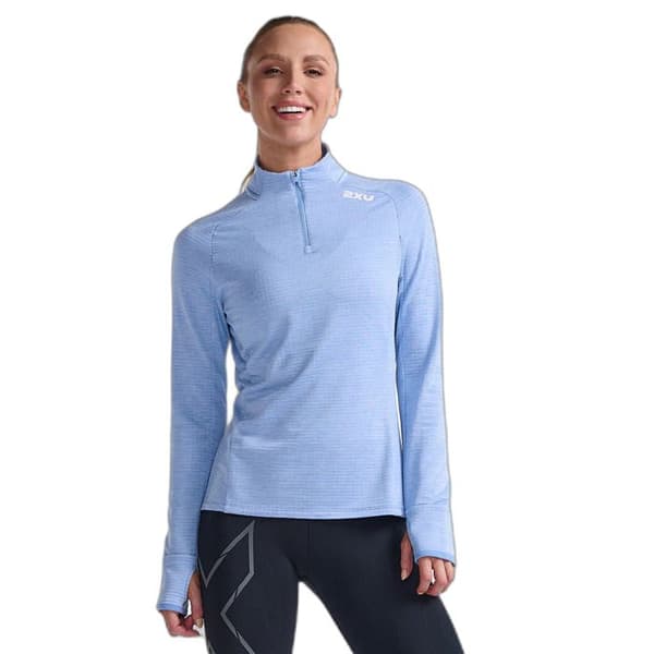 Långärmad tröja 1/4 zip dam 2XU Ignition - hortensia/vit reflekterande