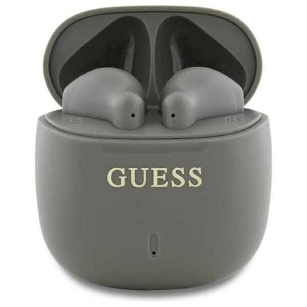 Bluetooth TWS-hörlurar + laddningsfodral (grå) Klassisk tryckt Guess-logotyp