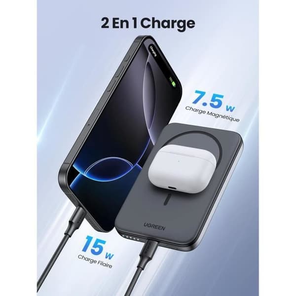 Externt batteri - UGREEN - Nexode Mini - 5000mAh - Snabbladdning 15W - MagSafe 7,5W