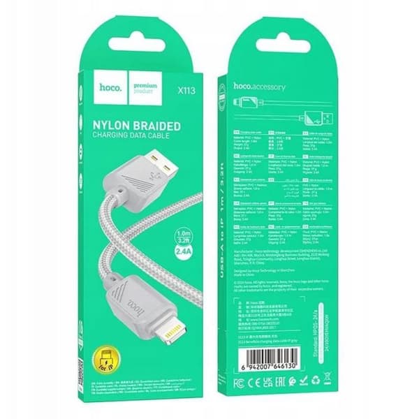 Accessoire - reservdel pda Hoco USB A till Lightning 2,4 A 1 m X113 grå