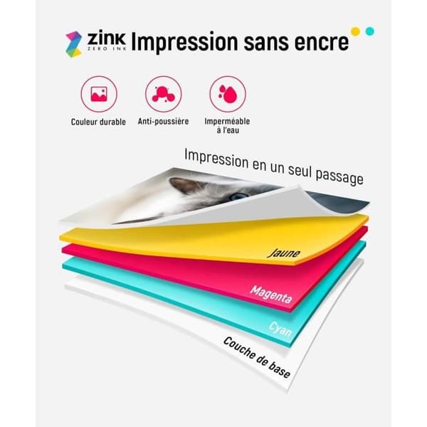 Bärbar Fotoprinter - LIENE - Mini Printer - Bluetooth 5.0 - 50 Zinkpapper - Vit