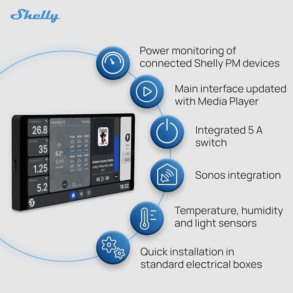 Smarta hemkontrollpanel - SHELLY - 6.95" - Wi-Fi - Termometer - Hygrometer - Svart
