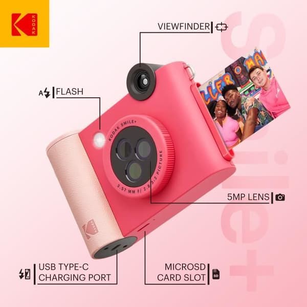 Instant Print Digital Camera - KODAK - Smile+ - Fuchsia