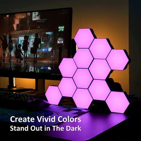 Hexagonala RGB LED-paneler 6 stycken - Fjärrkontroll & touchkontroll, USB, modulärt kit