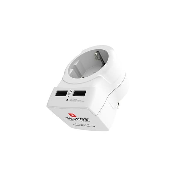 Adaptör - SKROSS - Europa till USA+ - 2 USB - Vit - Rektangulär