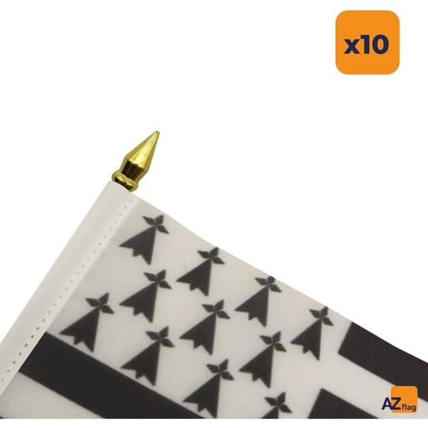 Mini Flagga Bretagne AZ FLAG - Set om 10 - 15x10 cm - Polyester med Guldstång