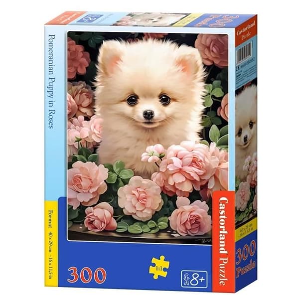Pussel 300 bitar: Premium Pomeranian-valp i rosor