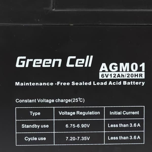 AGM VRLA-batteri - GREENCELL - 6V - 12Ah - Svart