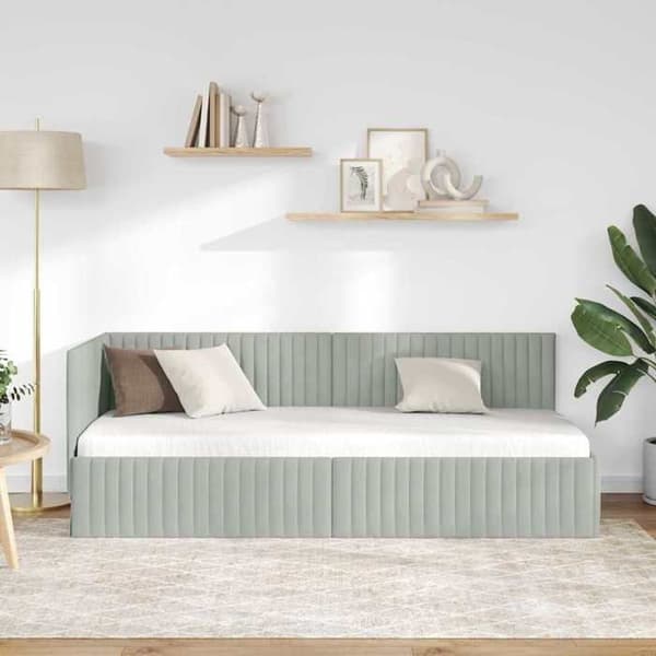 vidaXL Hörnsängram Ljusgrå 80 cm x 200 cm Sammet 42016246