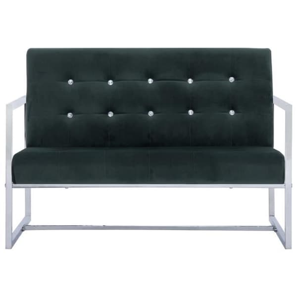 vidaXL 2-sits soffa med armstöd Mörkgrön krom och sammet