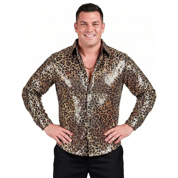 Leopardmönstrad paillettskjorta för män - L / XL