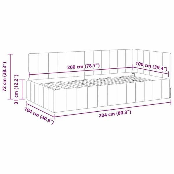 vidaXL Hörnsängram Blå 100 cm x 200 cm Sammet 42016316
