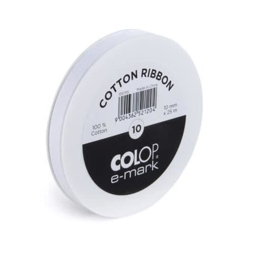 Bomullsbands - COLOP - E-MARK - 10 mm x 25 m - Vit - E-mark utskrift