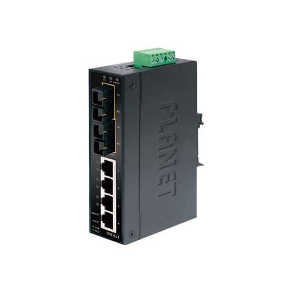 PLANET ISW-621TS15 Switch - 4 x 10-100 + 2 x 100Base-FX - DIN-skena montering, väggfäste