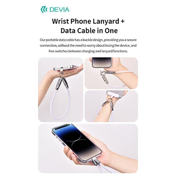Lanyard till handled med USB-C Lightning ultra hållbart Devia svart