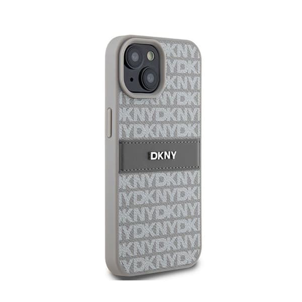 Mobilskal - DKNY - iPhone 15 Plus / 14 Plus - Beige Läder - Mono Rand - Stötskydd