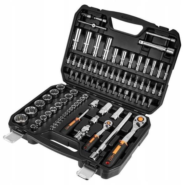 NEO 1/4"", 1/2"", 86-delars hylsnyckelsats, Cr