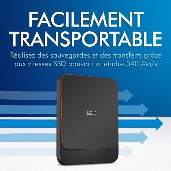 Extern hårddisk - LACIE - Bärbar 500Go SSD - USB-C - Återställningstjänst av data ingår