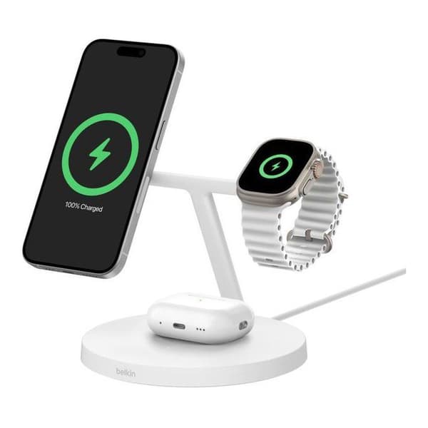 Laddstation - BELKIN - Qi1 - 3-i-1 - 15 W - Vit