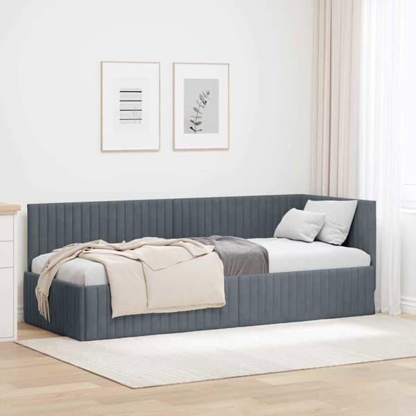 Vinkelbäddram i sammet - vidaXL - 80x200 cm - Mörkgrå - L-format design - Mångsidig soffbed