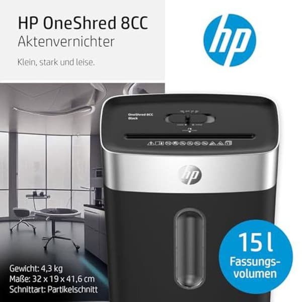 Pappersförstörare - HP - OneShred 8CC - Säkerhetsklass P-4 - Korsklipp - 8 blad