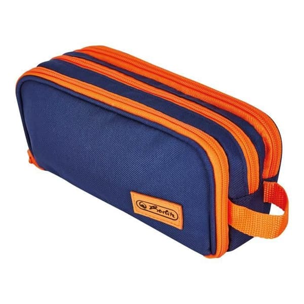 Pennfodral - HERLITZ - Neon - Polyester - Zippad - Blå, Orange