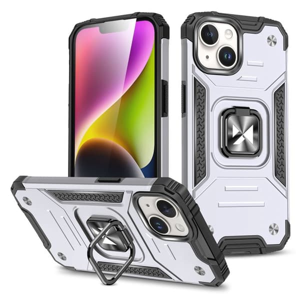 Ring Armor-fodral i silver med ring för iPhone 15 Plus