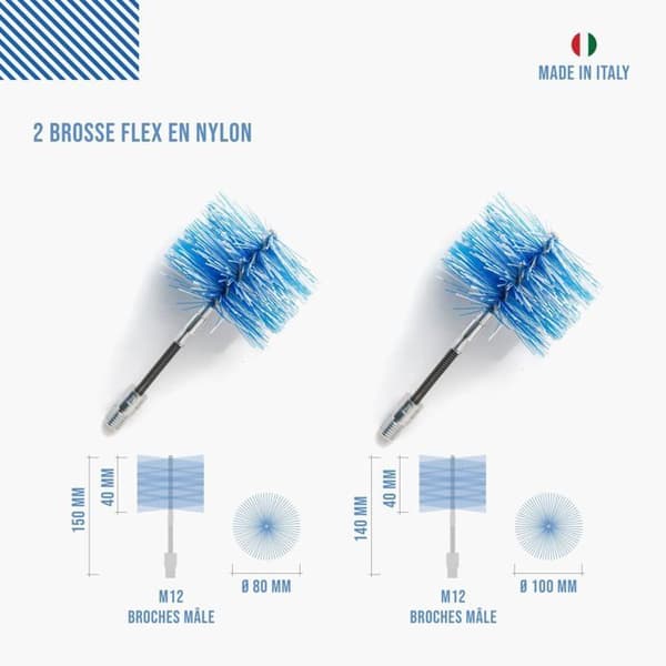 Kit för rensning - BARETTO - 9M - Flexibel förlängning - Nylonborstar 80/100mm