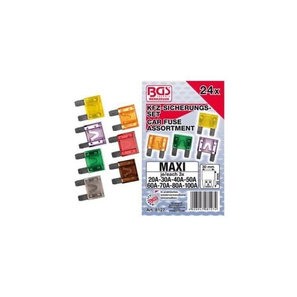 Maxi säkringar - BGS TECHNIC - Maxi 24 - 24 stycken - 30x35 mm - 20–100 A