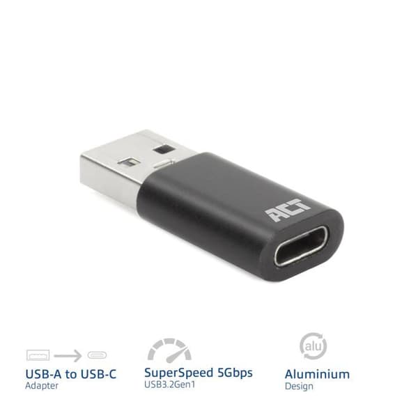 USB-adapter - ACT - AC7376 - USB A till USB C - USB 3.2 Gen1 - 5 Gbps
