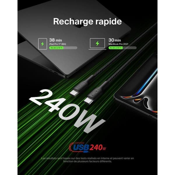 USB-C-kabel - Belkin - BoostCharge - 240W - 3m - Flätad - Svart