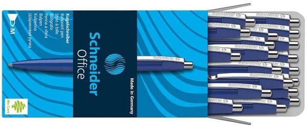 Schneider OFFICE Bläckpenna retraktil blå bred spets påfyllningsbar ISO - Förpackning med 50