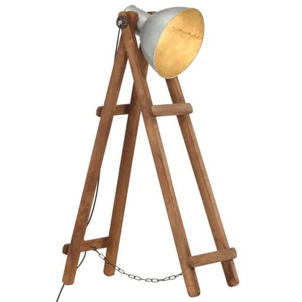 vidaXL Golvlampa Silver E27 Massivt Mangoträ