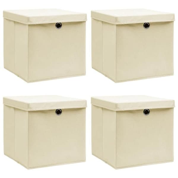 vidaXL Förvaringsboxar med lock 4 st Kräm 32x32x32 cm Tyg