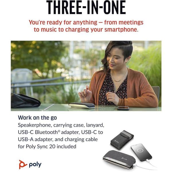 Bärbar Bluetooth-högtalare - POLY - Poly Sync 20+ - Bullerdämpning - USB-C - 20 timmars batteritid