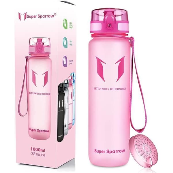 Super Sparrow Vattenflaska - Flaska, 1000ml, Rosa