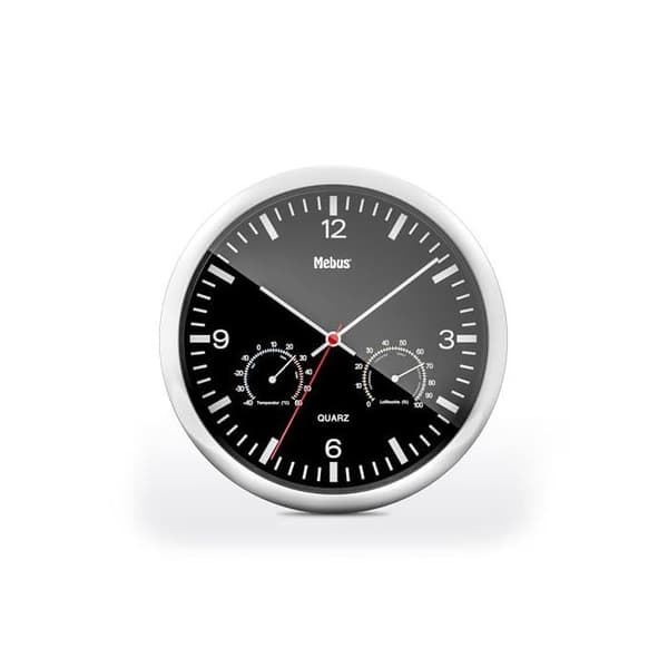 Väggklocka - Mebus - 56731 - Termometer - Hygrometer - Svart urtavla