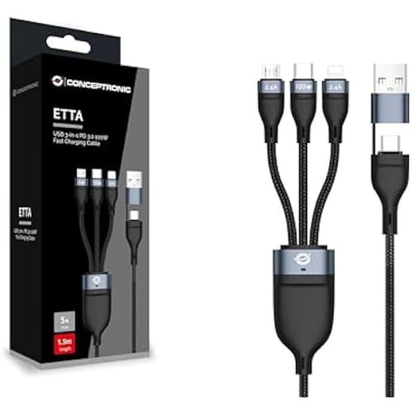 USB-C/A 3.0-kabel - CONCEPTRONIC - 3 i 1 - 100 W - 1,50 m - 480 Mbps