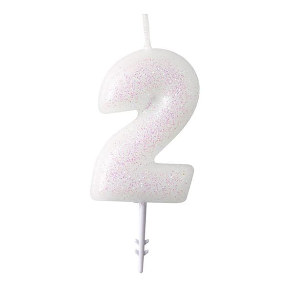 Amscan tårtljus glitter nummer 3 vax 6,5 cm vit