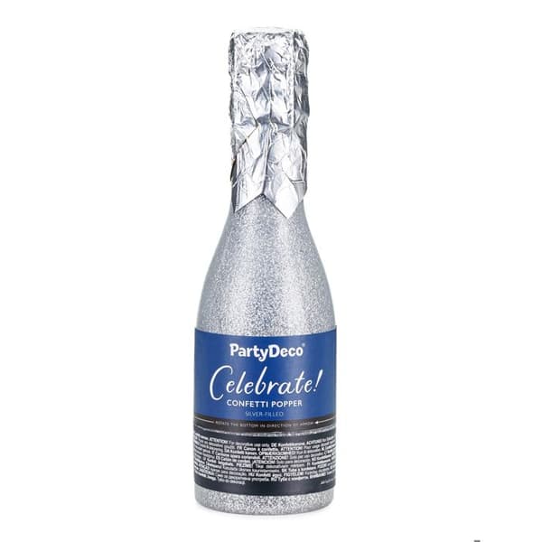 Konfettikanon champagne i silverfärgad metallpapper 20,5 cm - Silver