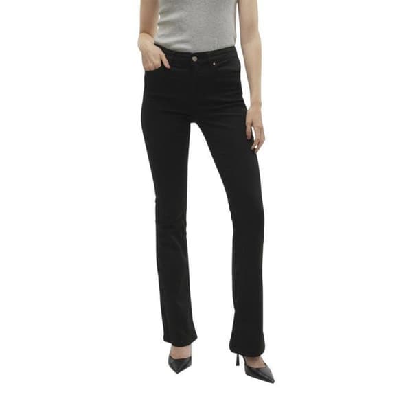 Flares - VERO MODA - Svart - 2 sidofickor - Silverfärgade knappar - Bälteshällor