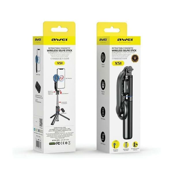 Perche À Selfie Awei X51 Monopod För IPhone 12, 13, 14, 15, Räckvidd 100 Cm