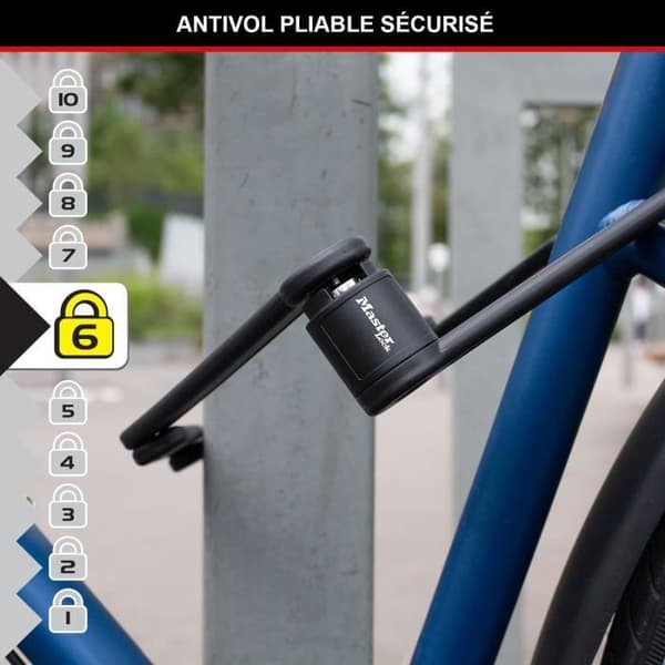 Hopfällbart cykellås - MASTER LOCK - 8335EURDPRO - Härdat stål, 4 nycklar, stöd ingår