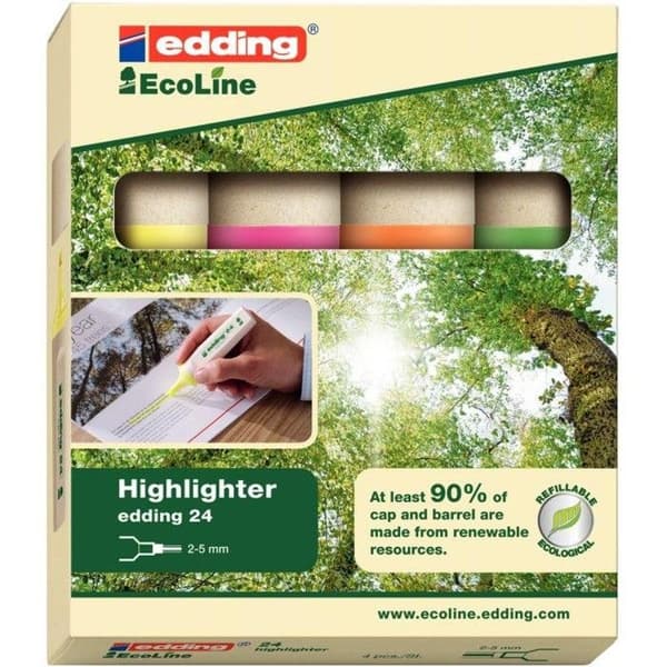 Surlight - Edding - EcoLine 24 - Vattenbaserad bläck - Blekspets - Pack med 4 färger