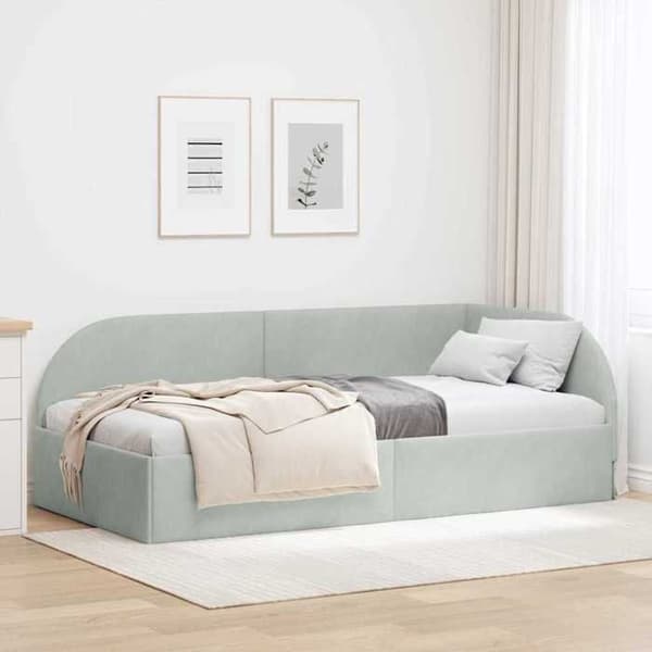 vidaXL Hörnsängram Ljusgrå 80 x 200 cm Sammet 42016626
