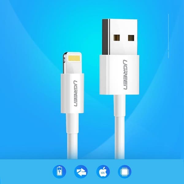 USB-Lightning-kabel - UGREEN - MFi - 2 m - 2,4 A - Vit