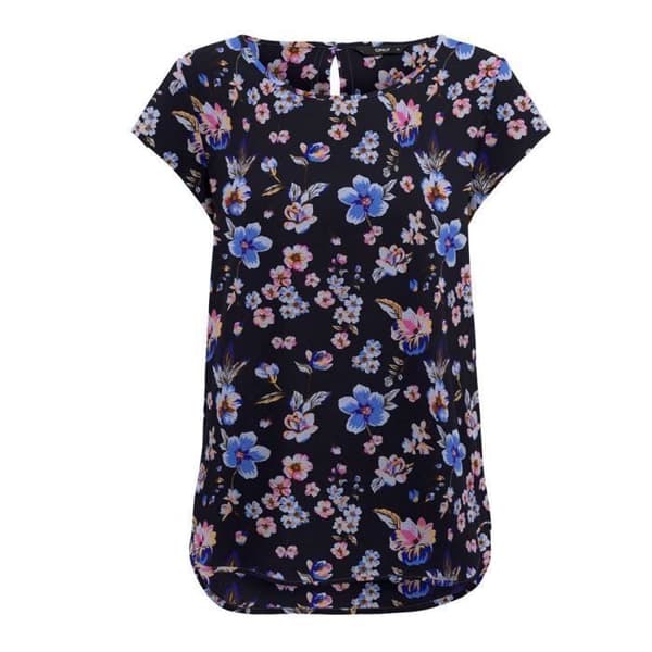 Topp - ONLY - Nova - Mörkblå - Blommönster - Korta ärmar